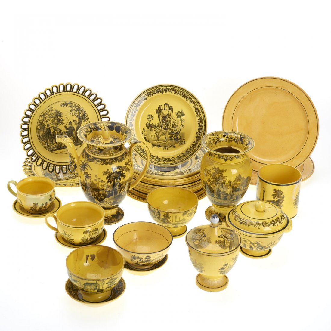 Assembled antique Creil yellow dinner service (1 of 9)