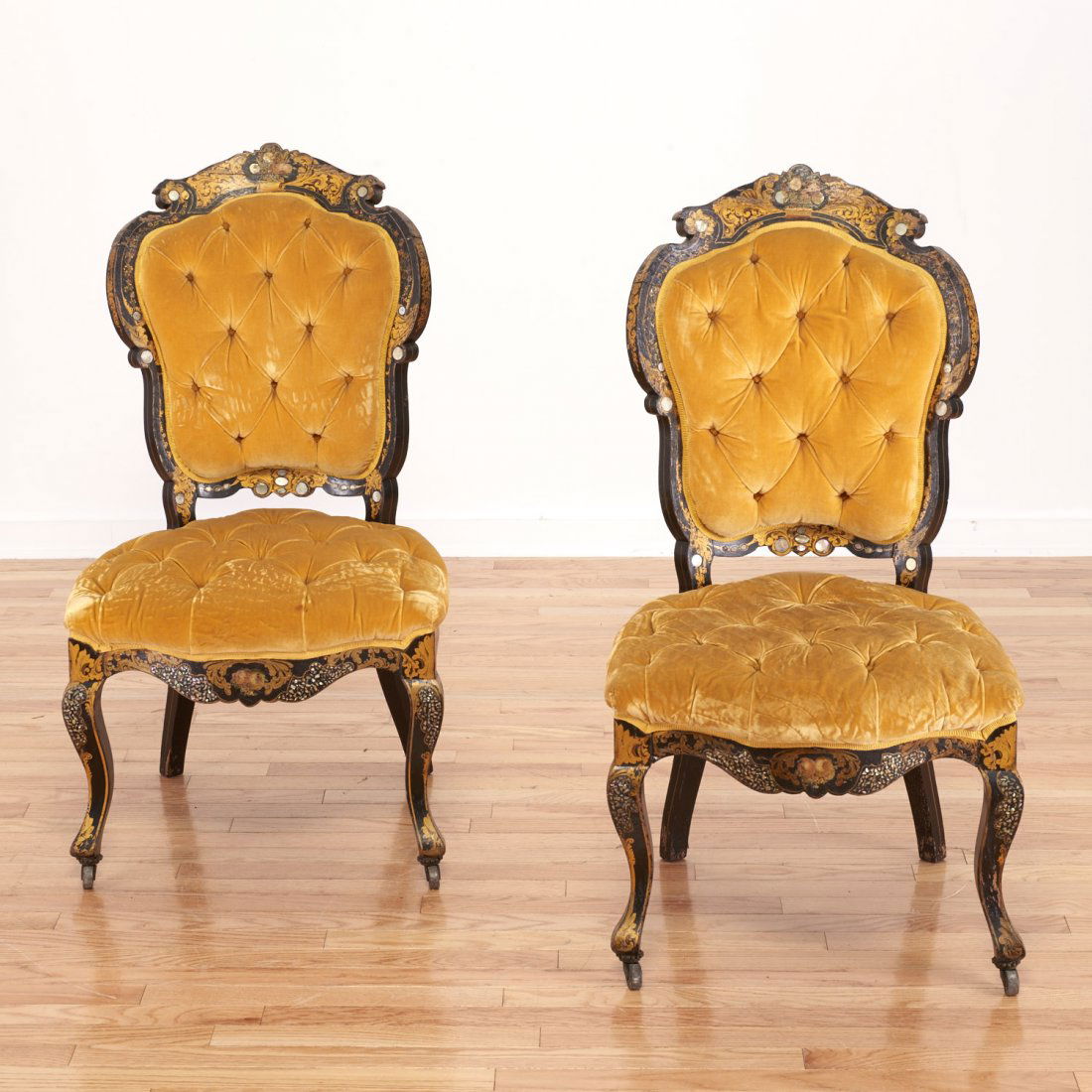 Pair Victorian inlaid, ebonized side chairs (1 of 10)