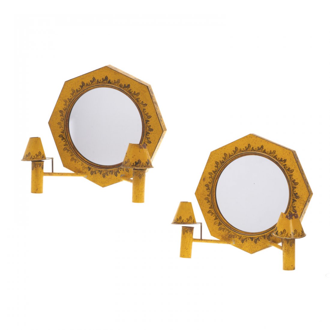 Pair French yellow tole mirrored sconces (1 of 7)