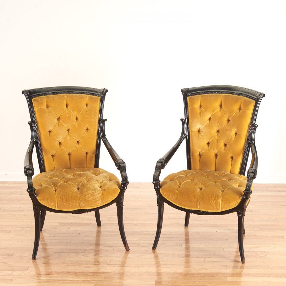 Pair Victorian style ebonized open armchairs (1 of 9)