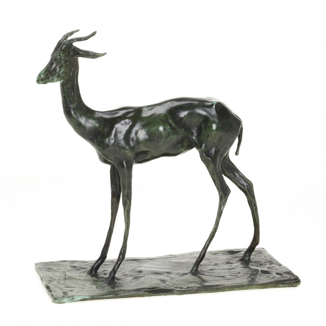 After Rembrandt Bugatti, bronze: After Rembrandt Bugatti, bronze, After Rembrandt Bugatti (Italian, 1885-1916), Antelope, bronze, signed "Bugatti", to base, 14"h x 13.75"w x 6"d