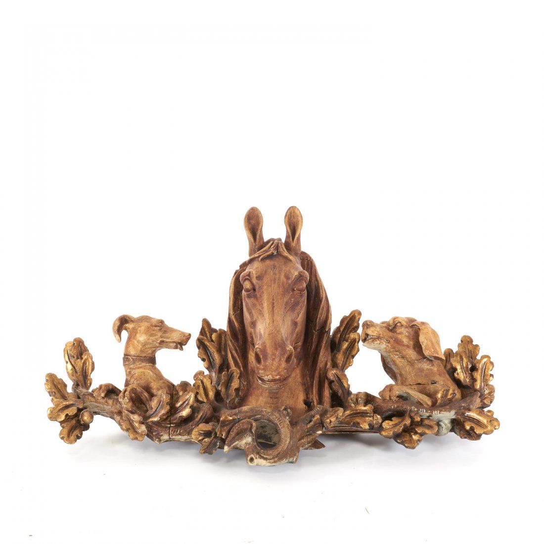 Huge antique equestrian carved wood wall relief (1 of 9)