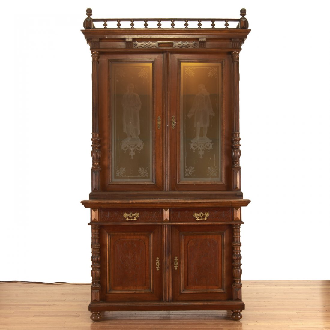 German Jacobean style mahogany bookcase cabinet (1 of 10)