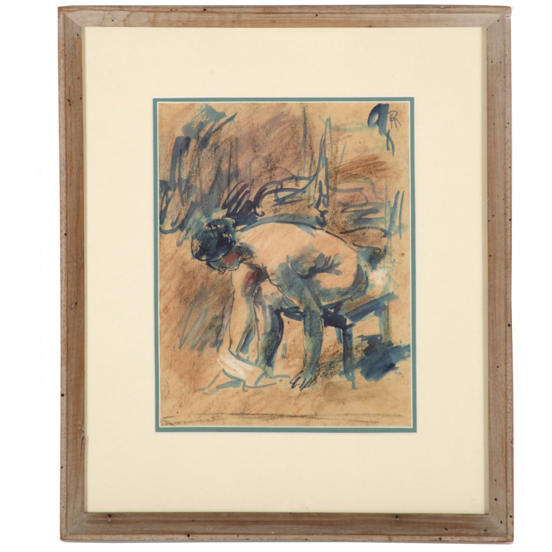 Georges Rouault, painting: Georges Rouault, painting, Georges Rouault (French, 1871-1958), Nude at bath, watercolor and chalk on paper, signed with artist's monogram "GR", upper right, 11.5"l x 8.75"w (sight), 12.25"l x 9.25"w 
