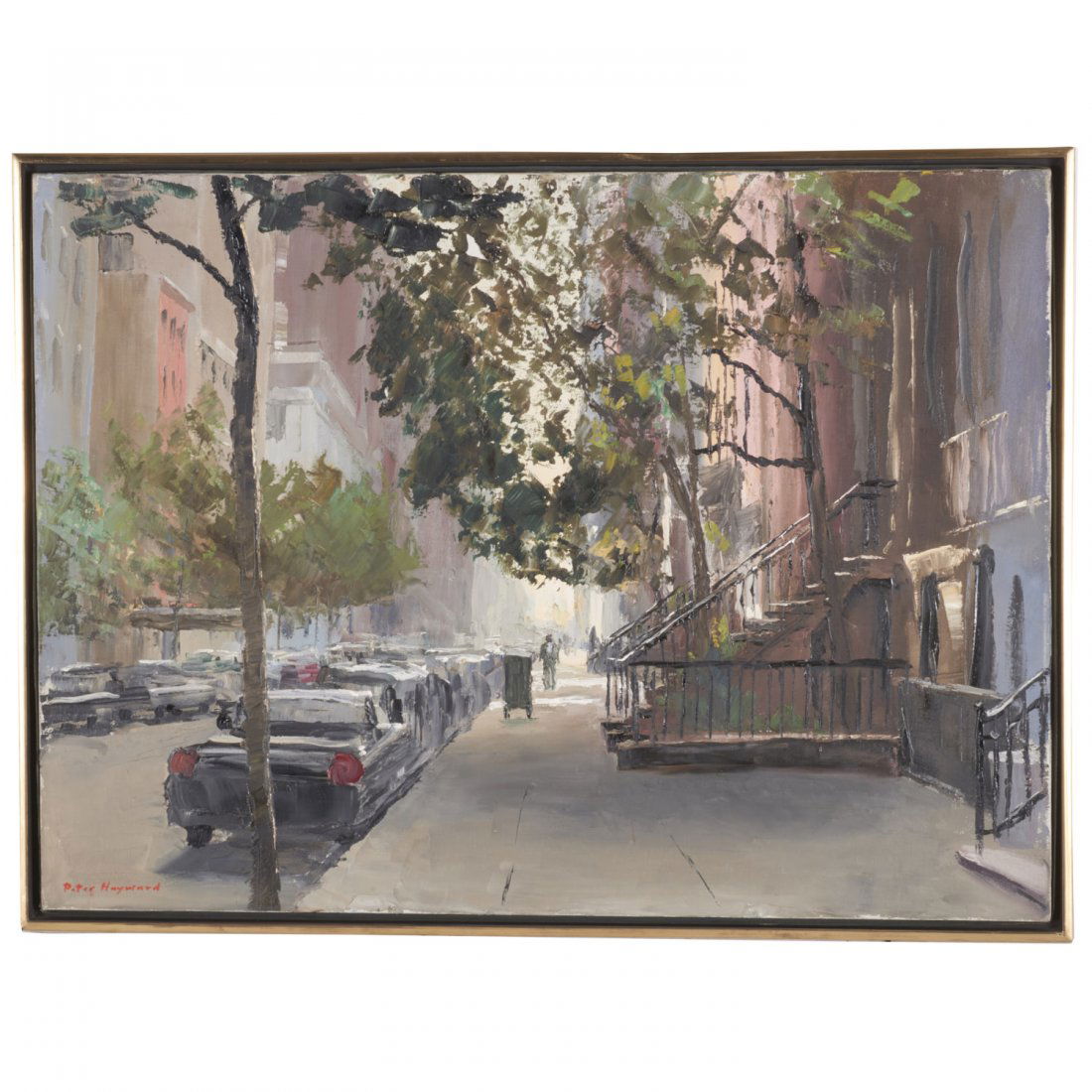 Peter Hayward, painting: Peter Hayward, painting, Peter Hayward (American, 1905-1993), "East 12th Street, morning", oil on canvas, signed "Peter Hayward", lower left, 23"l x 30"w (canvas), strip frame Provenance: Property fro