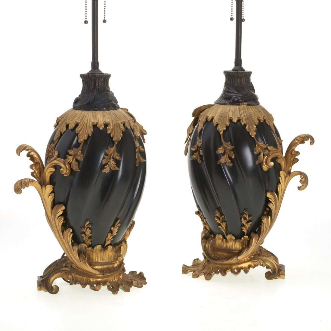 Pr Continental Rococo gilt, ebonized bronze lamps (1 of 7)