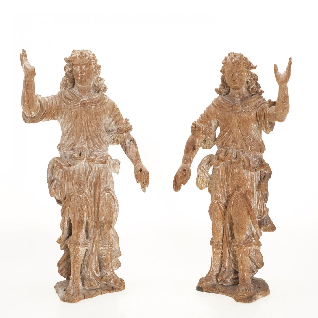 Pr Antique Continental carved, cerused oak angels (1 of 8)