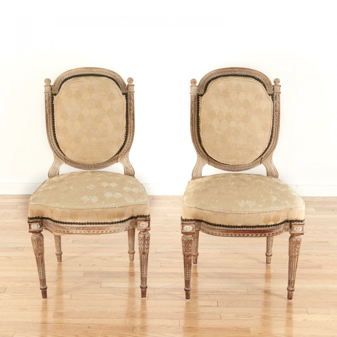 Pair Directoire style limed wood side chairs (1 of 8)