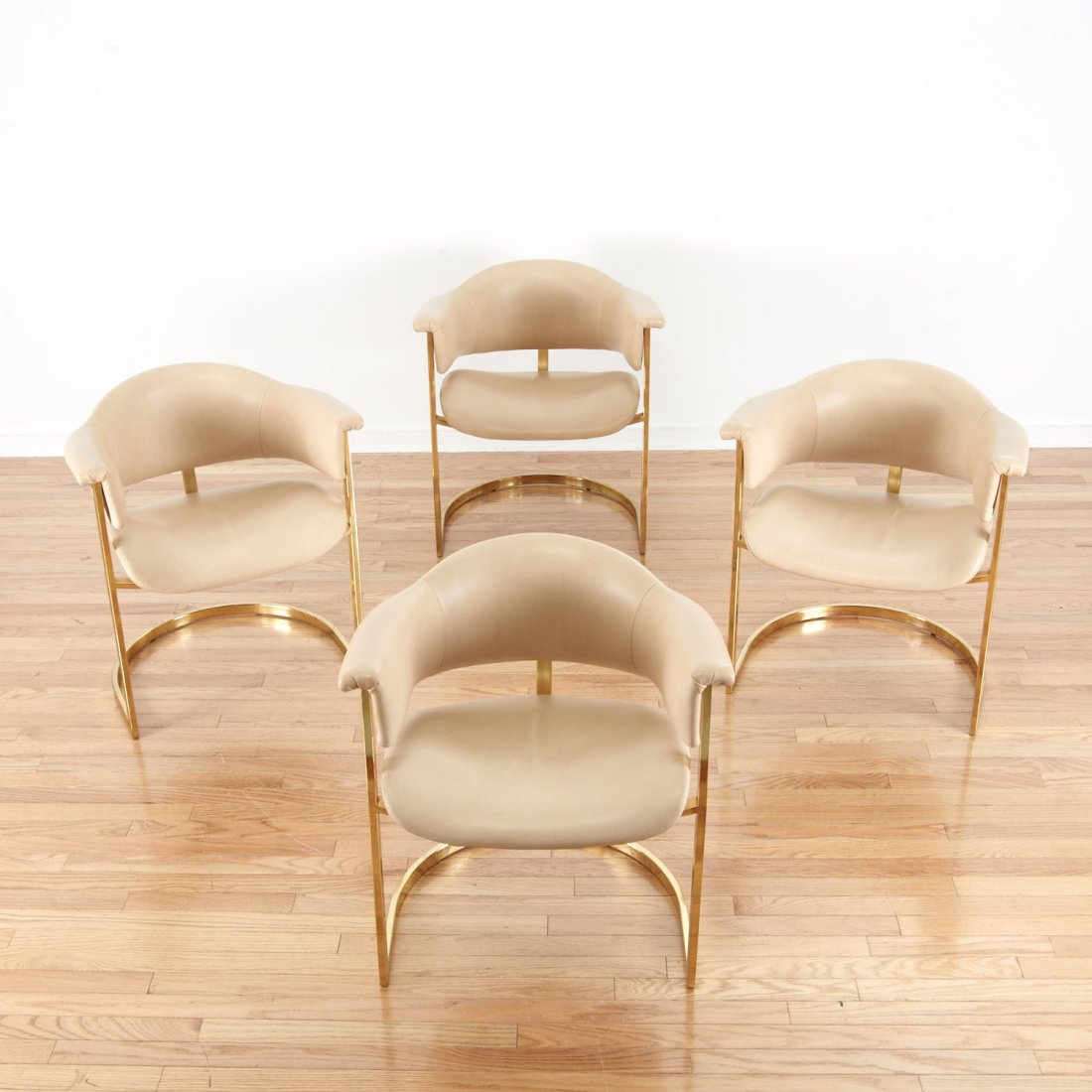 Set (4) "Onassis" style brass, leather armchairs (1 of 7)