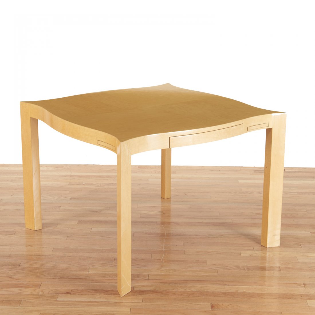 Designer shaped blonde wood bridge table (1 of 7)