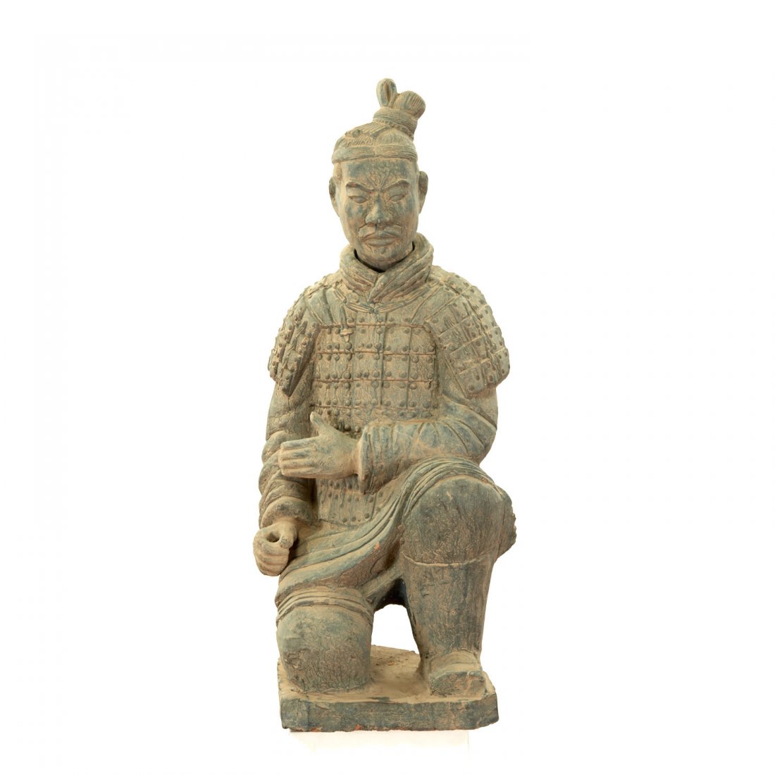 Near life-size Xian style terra-cotta warrior: Near life-size Xian style terra-cotta warrior, 20th c., after a model in the Mausoleum of Qin Emperor, 34"h x 12.75"w x 11"d Provenance: Property removed from a Hewlett Bay, NY Estate - The waterfront