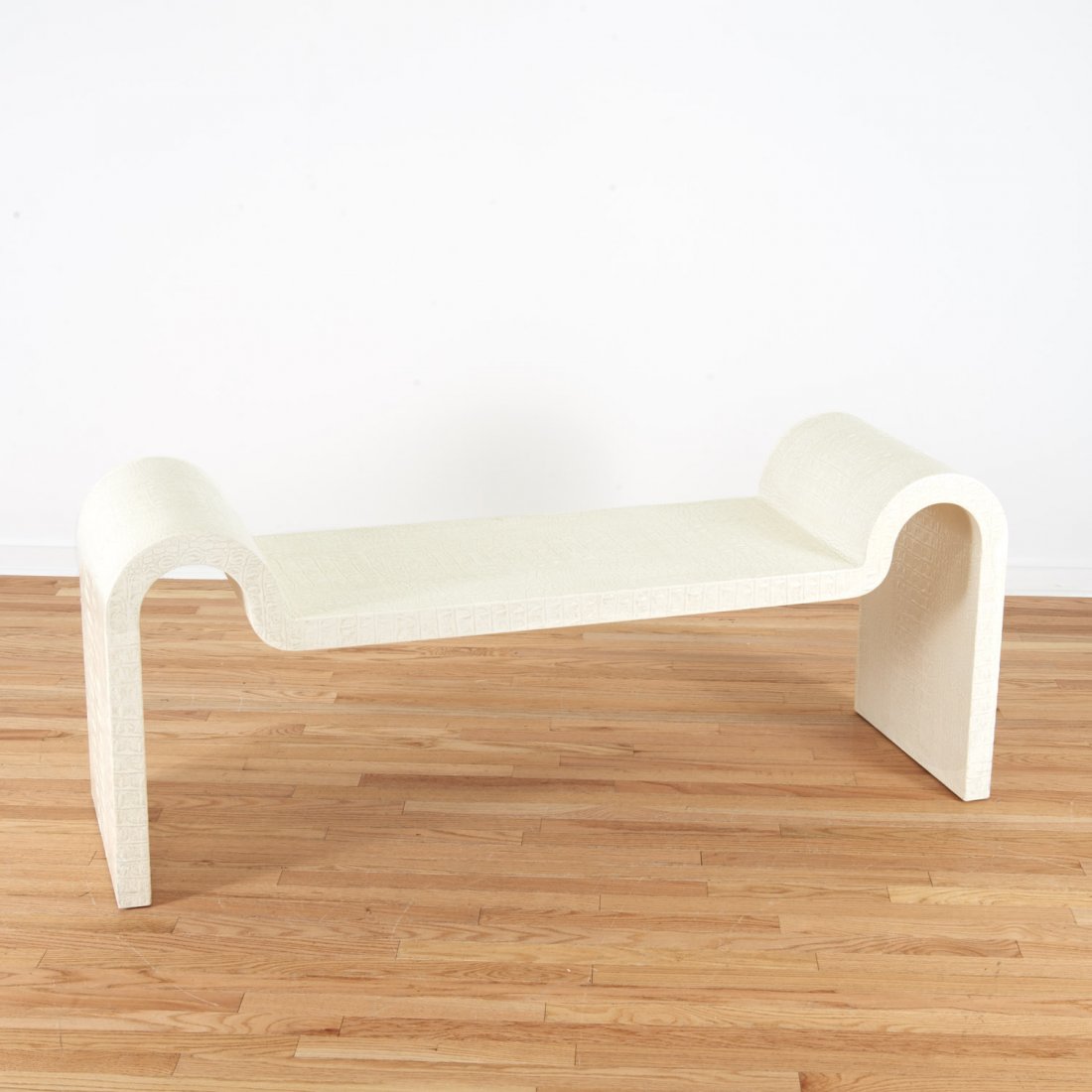 Karl Springer white faux gator sculpture bench (1 of 6)