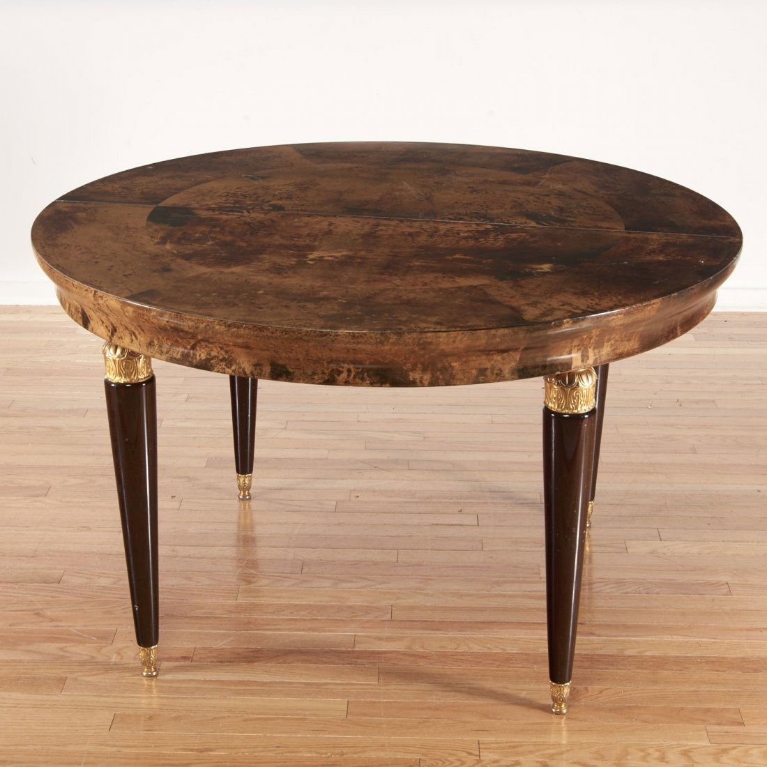 Aldo Tura gilt metal, parchment dining table (1 of 8)