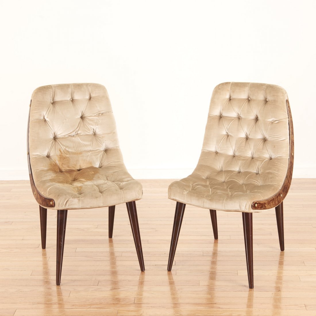 Pair Aldo Tura button tufted velvet dining chairs (1 of 8)