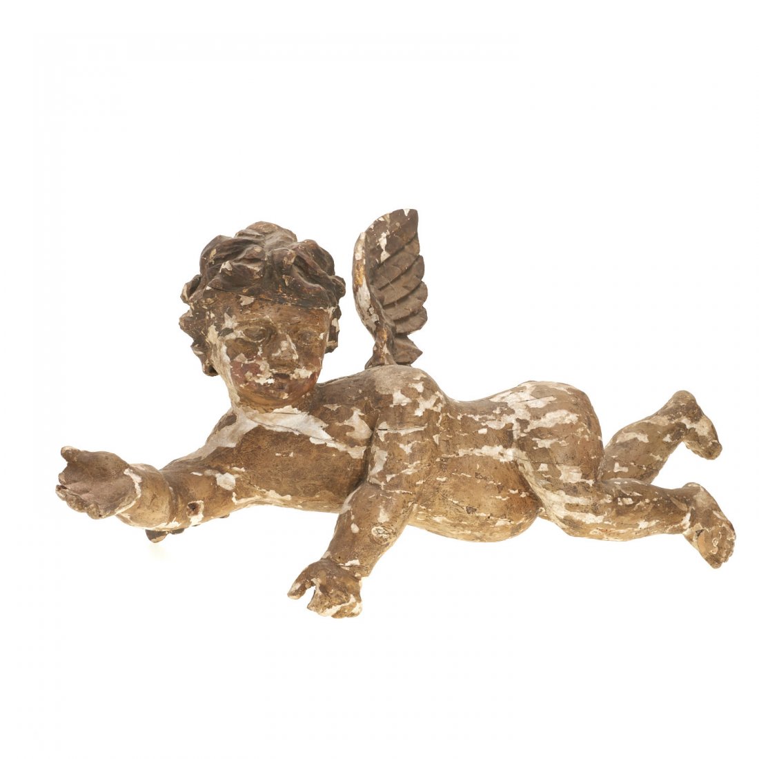 Large Continental Rococo polychromed wood putto (1 of 6)