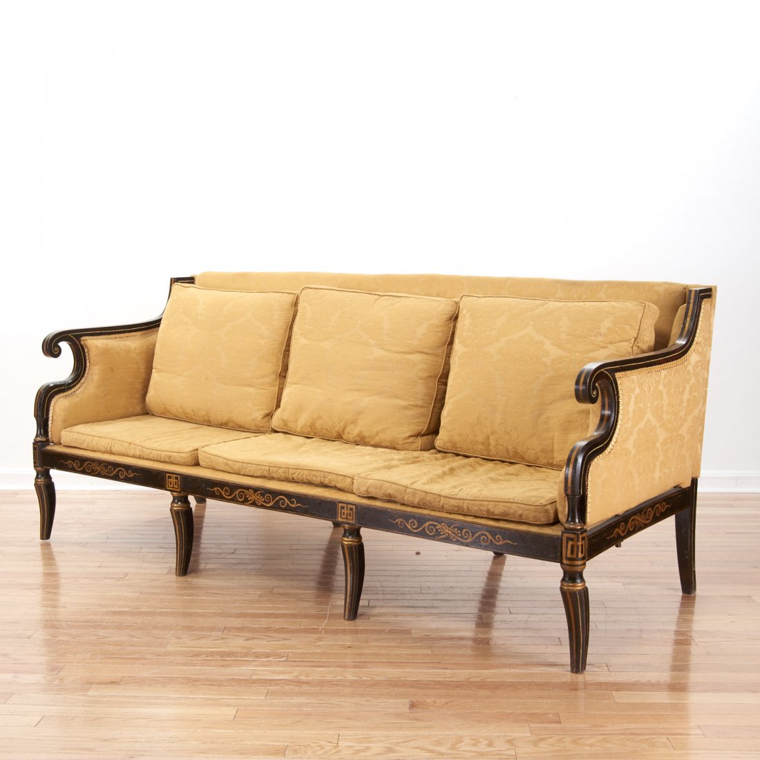 Regency parcel gilt, ebonized upholstered settee (1 of 8)