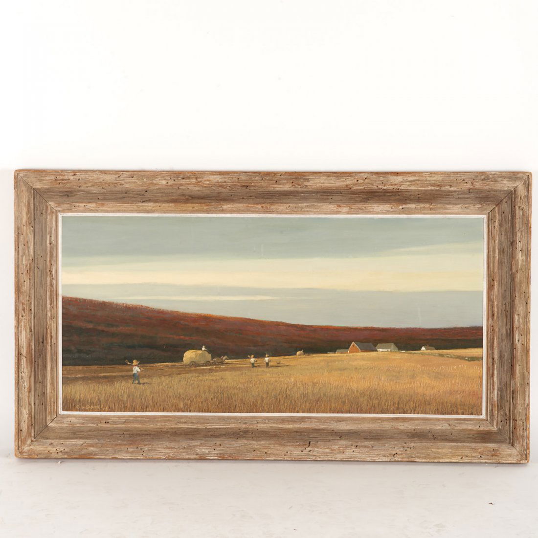 Eric Sloane, painting: Eric Sloane, painting, Eric Sloane (American, 1905-1985), Haymakers, oil on board, signed "Eric Sloane NA", lower left, 18.5"l x 39.5"w (sight), framed Provenance: Property from a private New Jersey C