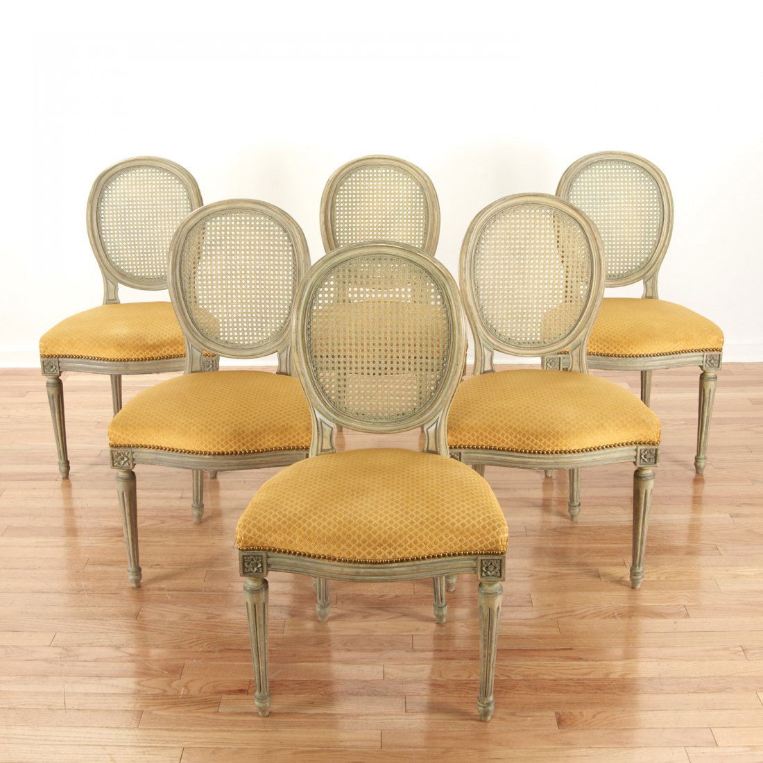 Set (6) Louis XVI style green painted side chairs (1 of 8)