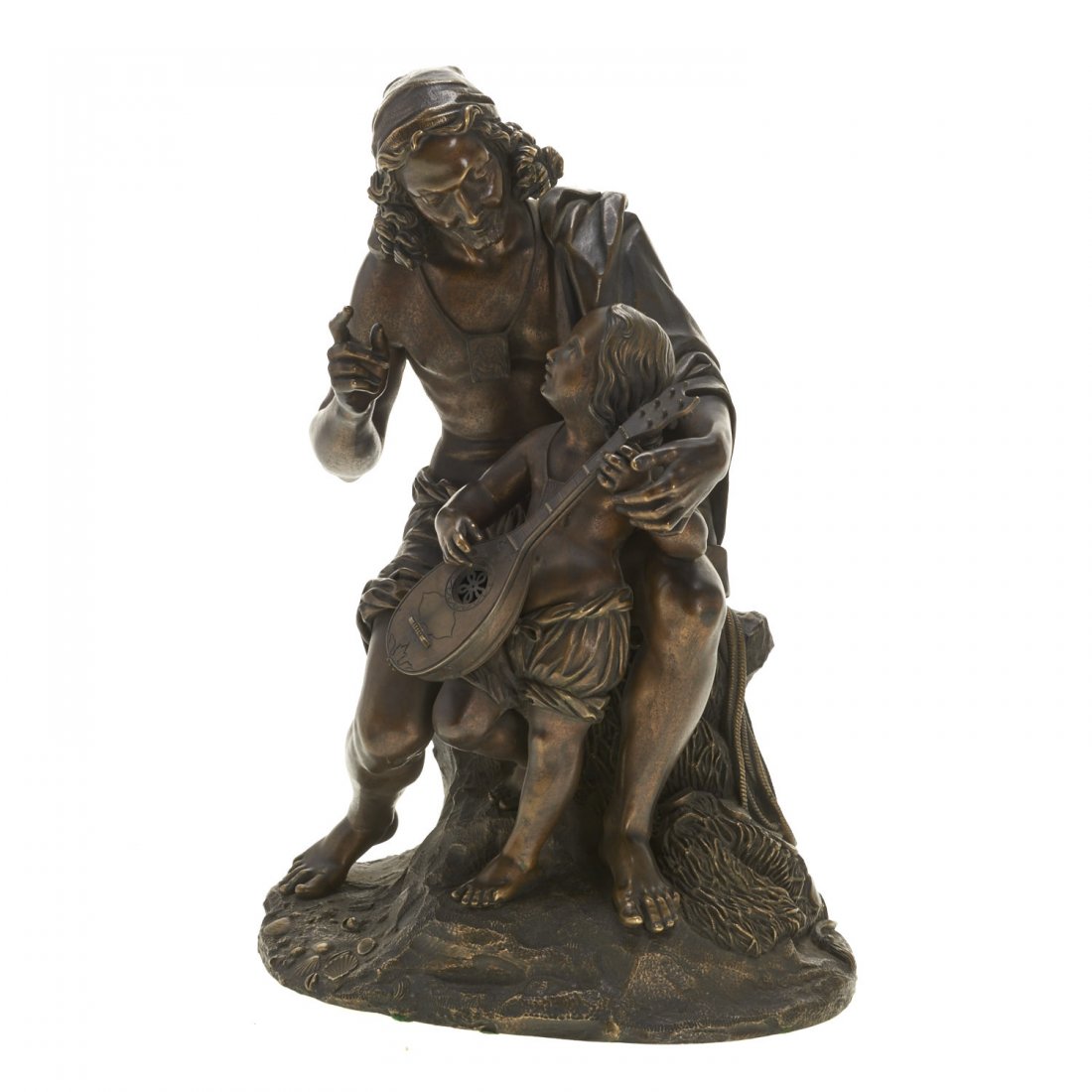 Antique Continental bronze of man, child and lute (1 of 7)