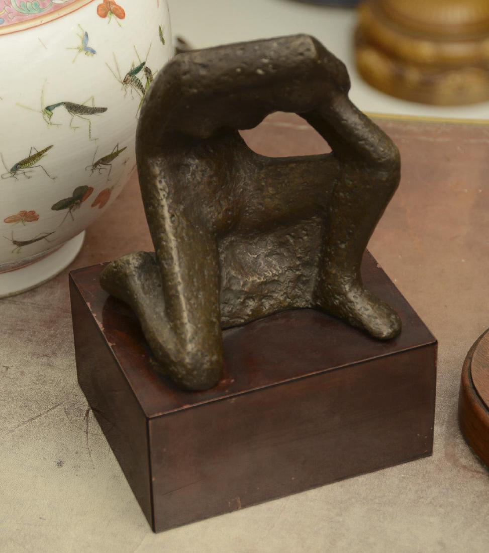 Nancy Dryfoos, sculpture: Nancy Dryfoos, sculpture, Nancy Proskauer Dryfoos (American, 1918-1991), Abstract nude, bronze with brown patina, hardwood base, signed "Dryfoos", 6.25"h x 5"w x 4.5"d (excl. base)