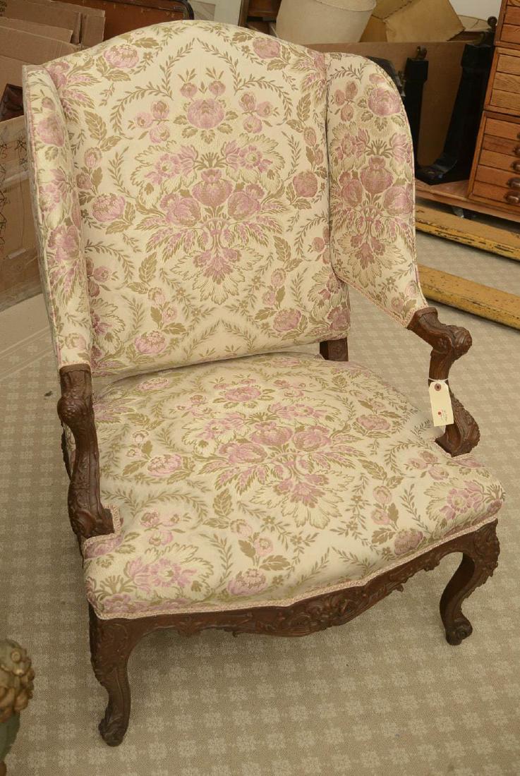 Nicely carved fruitwood wing back chair (1 of 8)