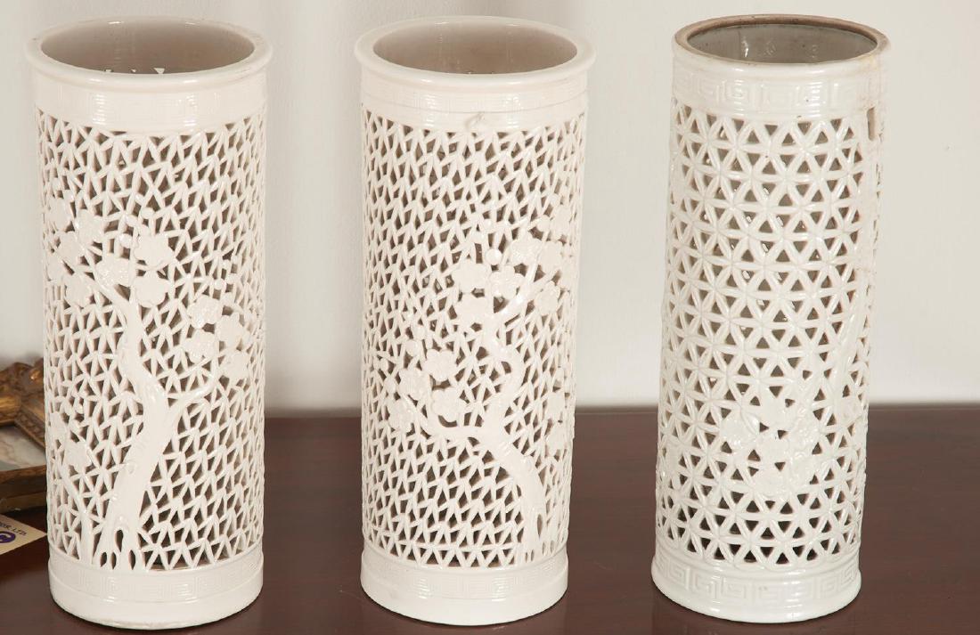 (3) Chinese blanc de chine reticulated vases (1 of 2)