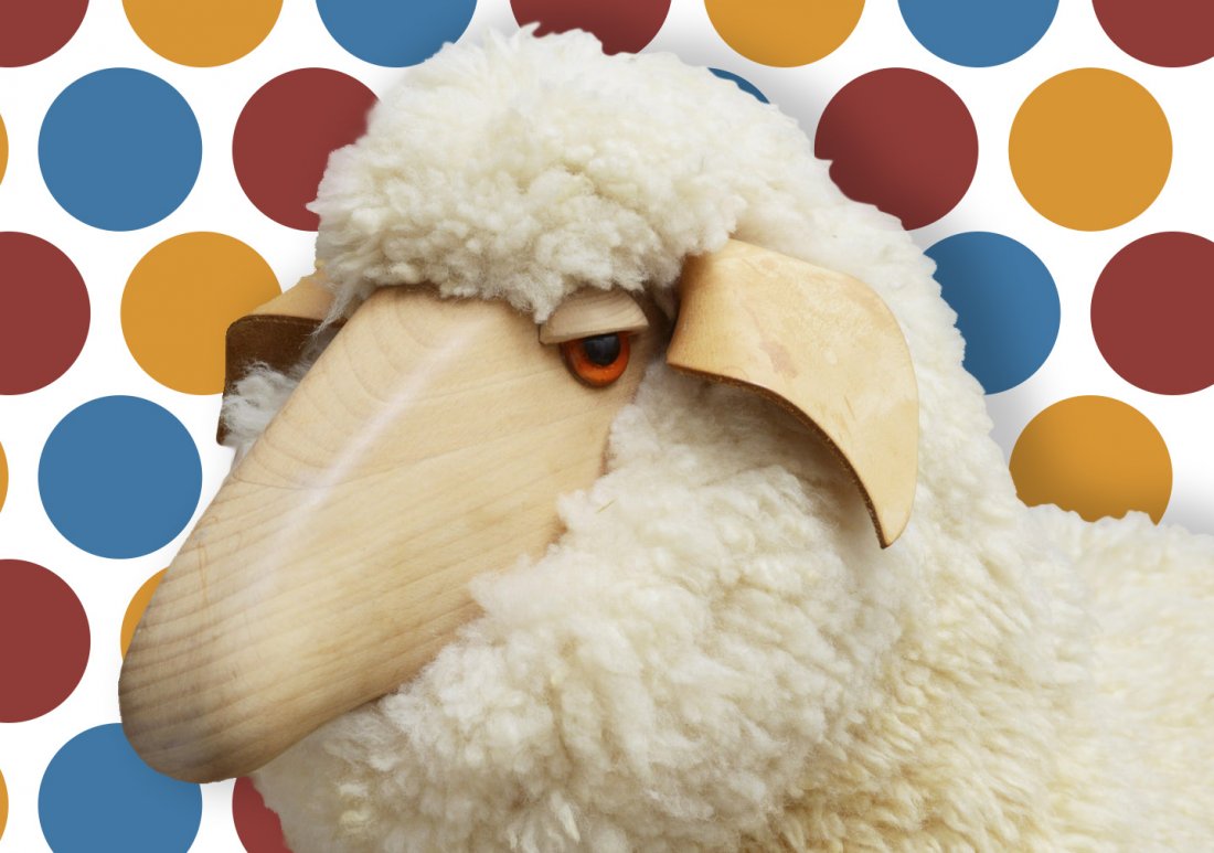 (2) natural fleece, wood, leather sheep stools (1 of 6)