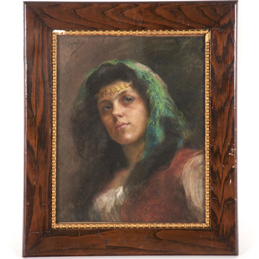 Attrib. to Eugenie Pradez, pastel drawing (1 of 6)