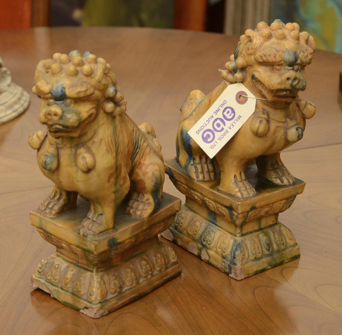 Pair Chinese glazed earthenware foo dogs (1 of 7)