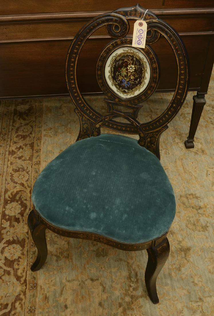 Nice Victorian jeweled eglomise splat side chair: Nice Victorian jeweled eglomise splat side chair, 19th c., blue velvet seat, 35"h