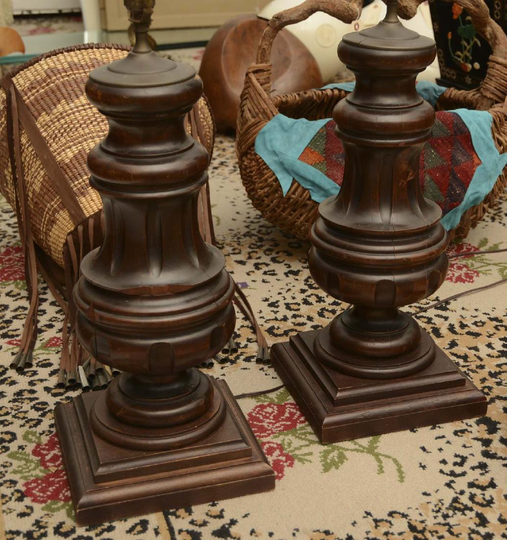 Pair heavy wood baluster table lamps (1 of 3)