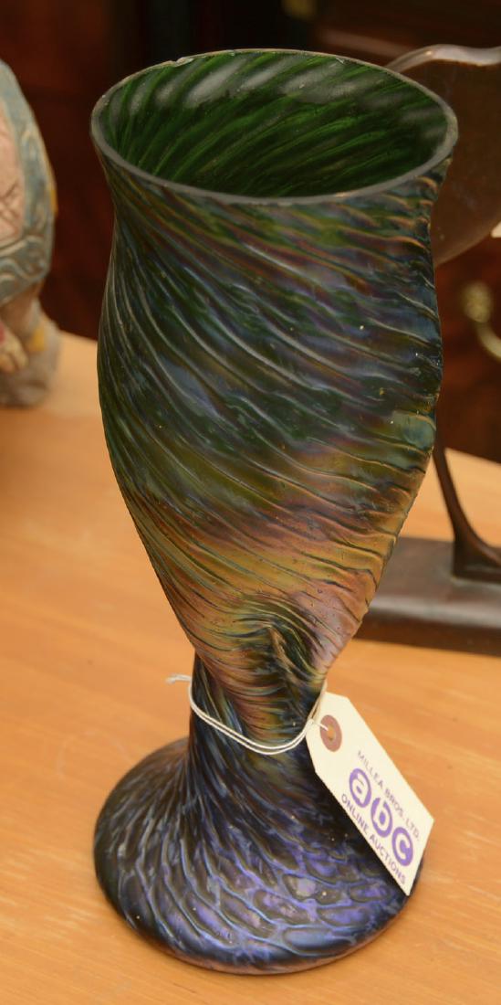 Loetz style iridescent green art glass vase (1 of 5)