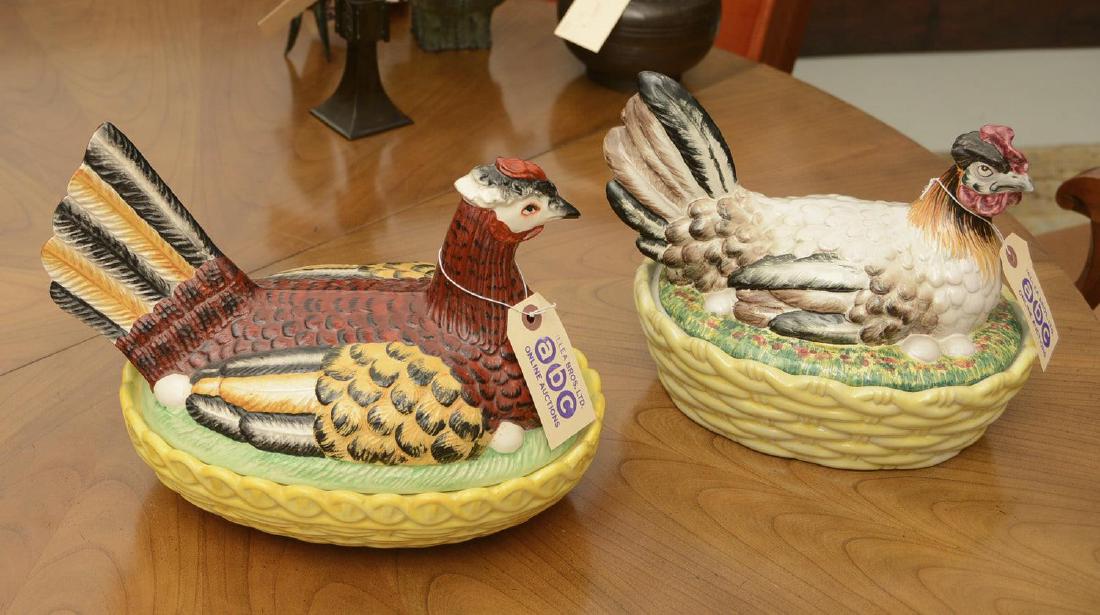(2) large majolica hens on nests (1 of 9)