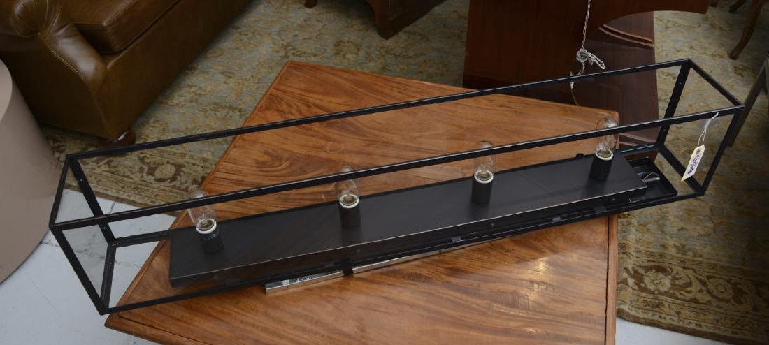 Restoration Hardware box ceiling fixture: Restoration Hardware box ceiling fixture, 21st c., oiled bronze finish, 9.5h x 49"l x 7"d (excl. ceiling supports)