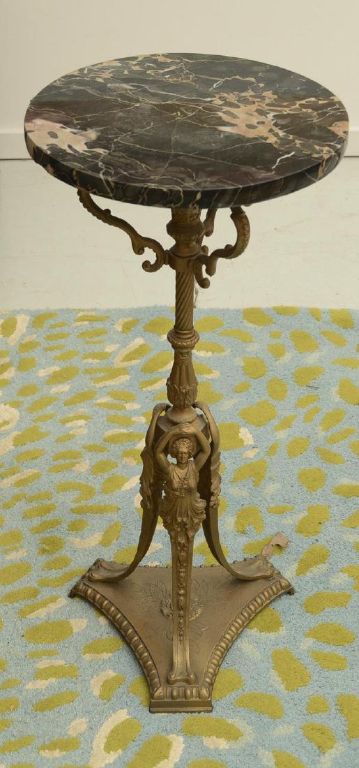 Neo-Classical gilt metal and marble gueridon: Neo-Classical gilt metal and marble gueridon, 20th c., marked "1510", 29.5"h x 14"dia.