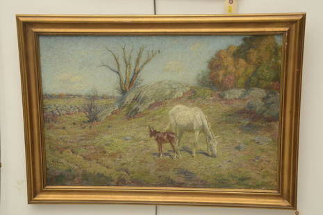 Henry Rankin Poore, painting: Henry Rankin Poore, painting, Henry Rankin Poore (American, 1859â€“1940), Horse and foal, oil on canvas, signed illegibly lower left "H.R. Poore", 19.5"h x 29.5"w (sight), 24"h x 35"w (with frame