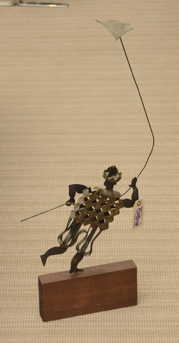 Curtis Jere style mixed media sculpture: Curtis Jere style mixed media sculpture, 20th c., figure flying kite, unsigned, 28.5"h x 13"w (with base)