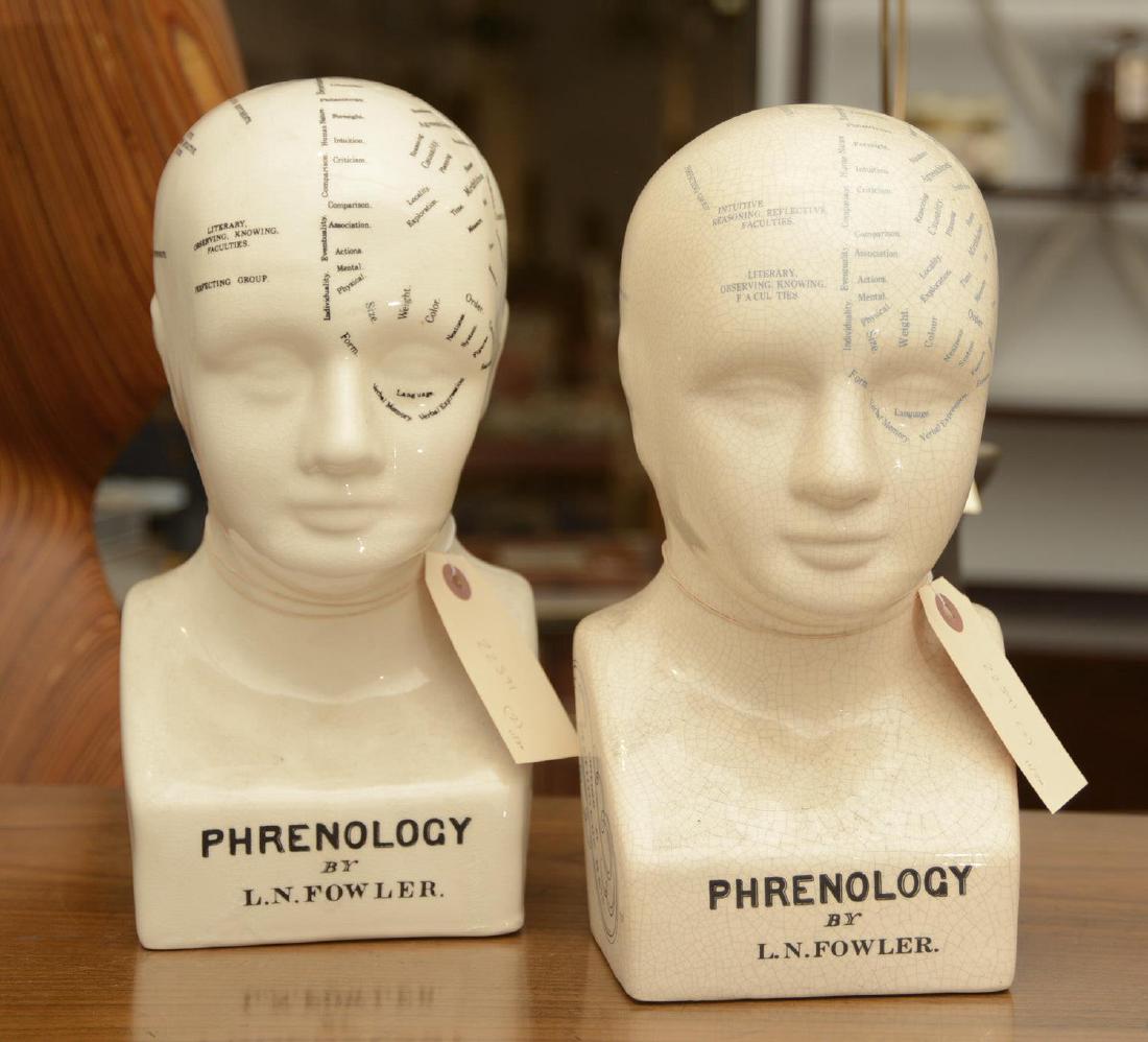 (2) Fowler style ceramic Phrenology heads (1 of 5)