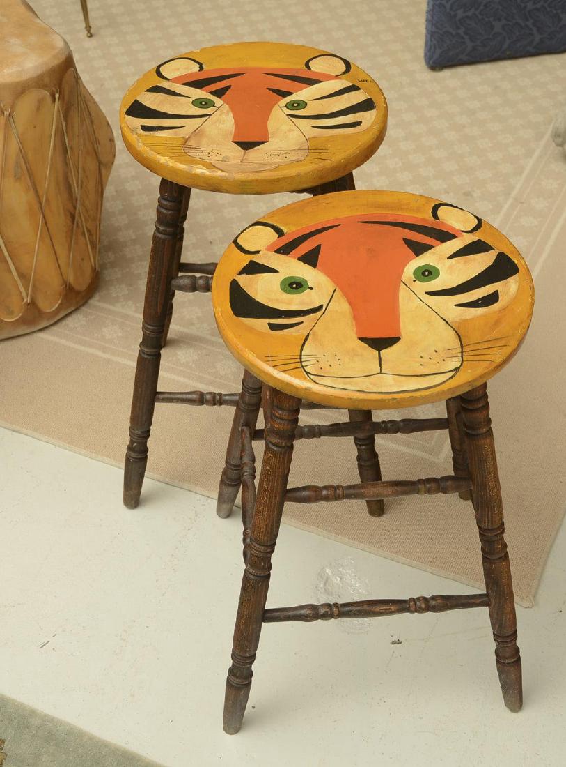 Pair Vintage paint decorated tiger stools (1 of 3)