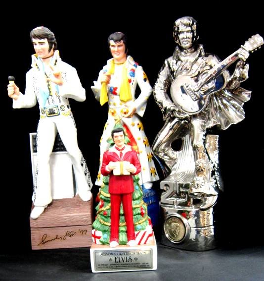 FOUR ELVIS PRESLY WHISKEY DECANTERS MUSIC BOXES