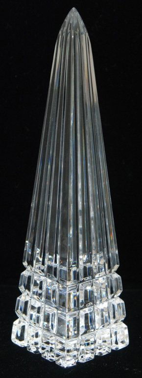 LARGE WATERFORD CRYSTAL OBELISK: LARGE WATERFORD CRYSTAL OBELISK Measures Approximately 7-1/2" Tall. Beautifully Cut. Signed Waterford. 580gms