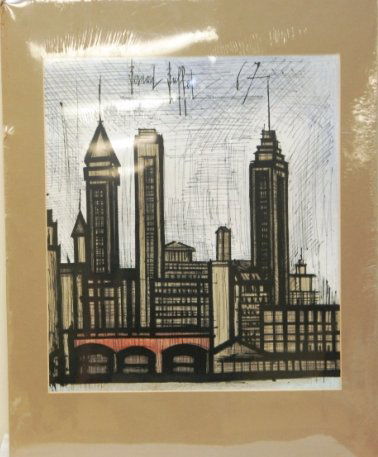 BERNARD BUFFET, ATELIER MOURLOT, LITHOGRAPH 1967: Artist: Buffet, Bernard Title: Atelier Mourlot - New York Year: 1967 Medium: Lithograph Poster Paper Size: 30 x 23 inches Site of Exhibition: New York. 115 Bank Street Publisher: Mourlot Printer: Impr