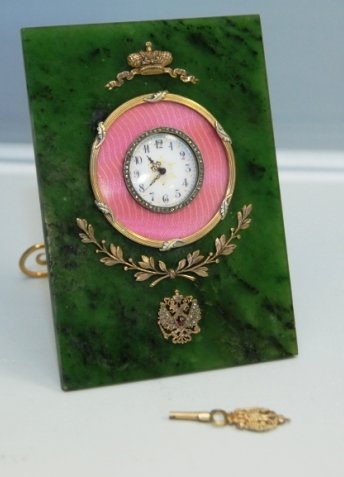 RUSSIAN NEPHRITE AND GUILLOCHE CLOCK