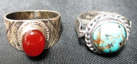 LOT OF STERLING SILVER TURQUOISE RINGS & EARRINGS - 6