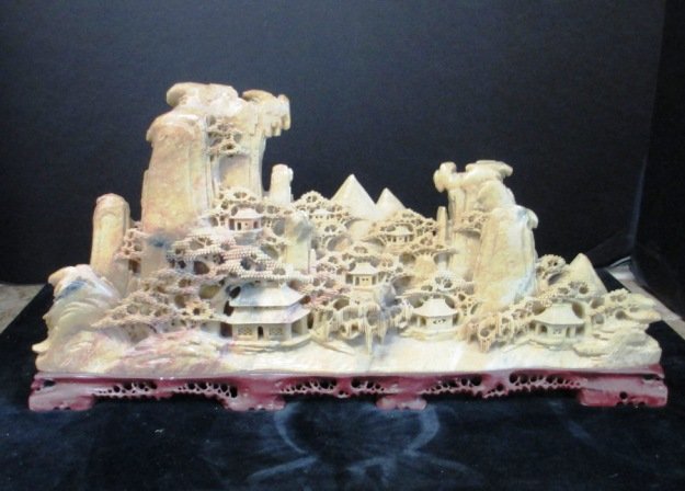 CHINESE SOAP STONE CARVING TEMPLES MOUNTAINS