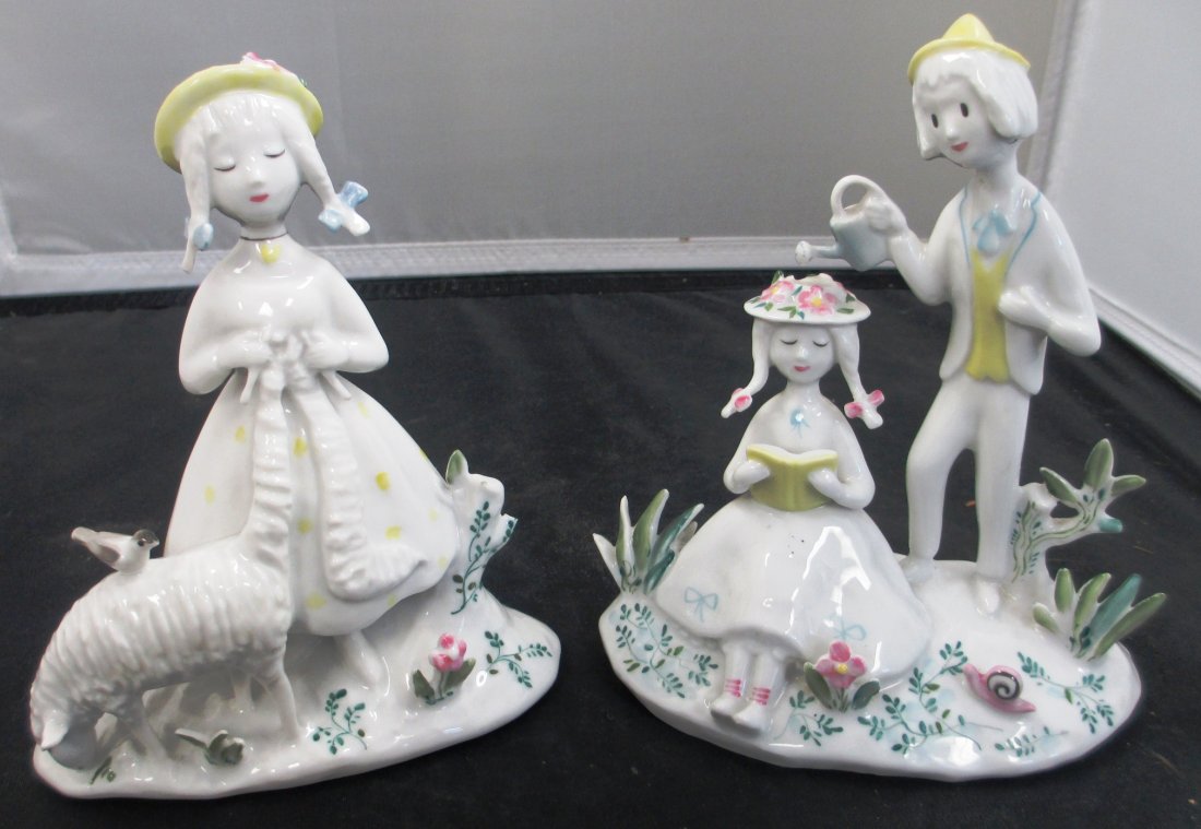 PAIR OF ROSENTHAL PORCELAIN FIGURINES Depicts a Girl: PAIR OF ROSENTHAL PORCELAIN FIGURINES Depicts a Girl knitting a sweater with Sheep. The other is that of a Boy watering a Girls Hat. Measures 6" by 5"