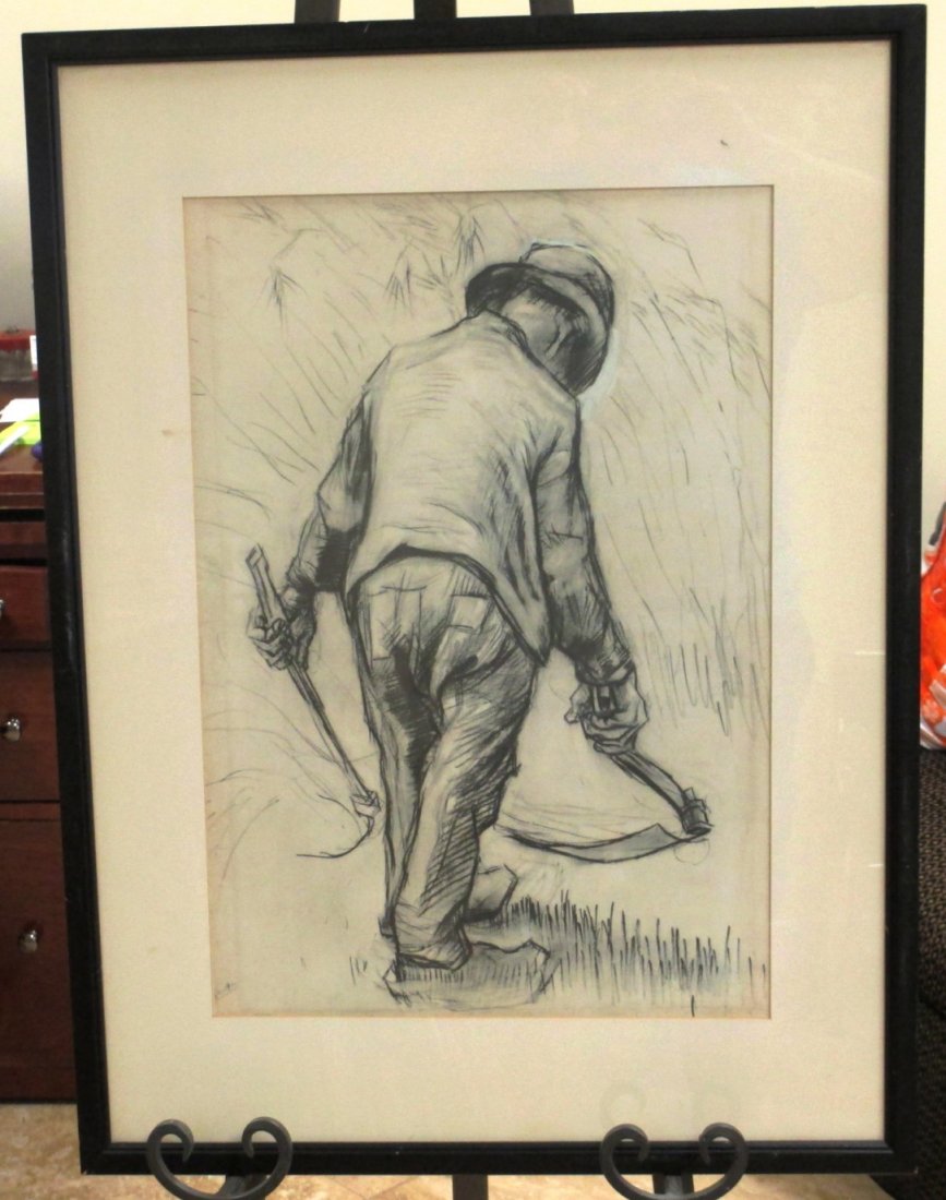 VINCENT VAN GOGH (1853-1890) "MAAIENDE BOER" 1885: Peasant Reaping Corn by Van Gogh vintage poster print framed 19" by 13"