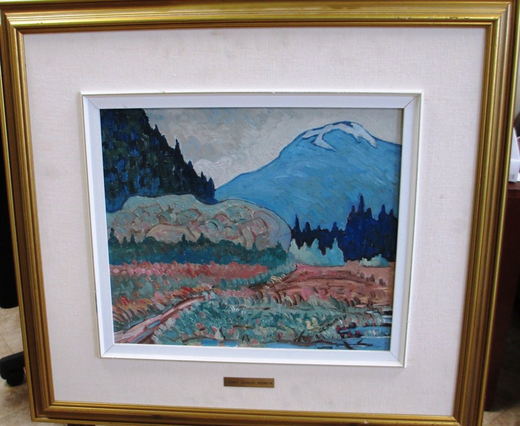OIL ON CANVAS " MOUNTAIN ROAD" BY S.C. MOONEY SIDNEY: SIDNEY CHARLES MOONEY (Canadian 1927 - ) measures 12" by 14" Framed and Matted