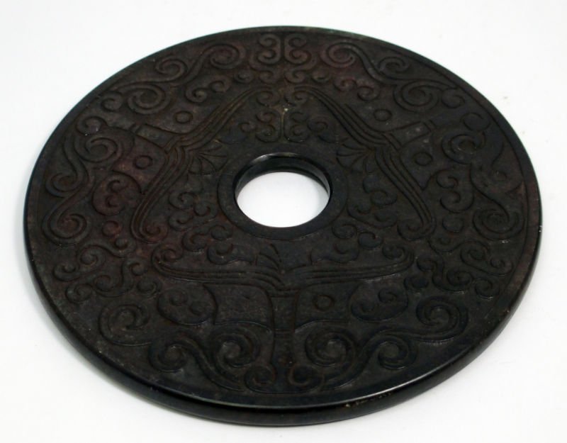 CHINESE RITUAL BI DISK: Comes with Carved Buddhist symbols . Measures 6" in Diameter Weights 352.60 Grams