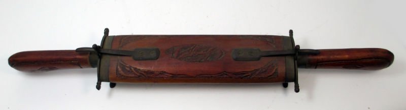 CUSTOM HAND MADE WOOD KNIFE AND FORK SET: Made in India this Custom made Knife and Fork set was used for carving large meals. Measures 18" Long